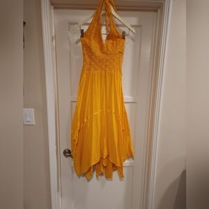 Halter Top Dress W/ Crochet Bodice & Tie In Back